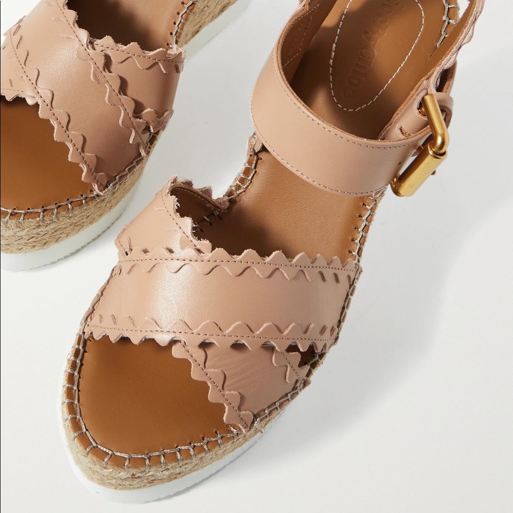 New Chloe Scalloped Glyn Espadrille Wedge Sandals - Picture 4 of 10